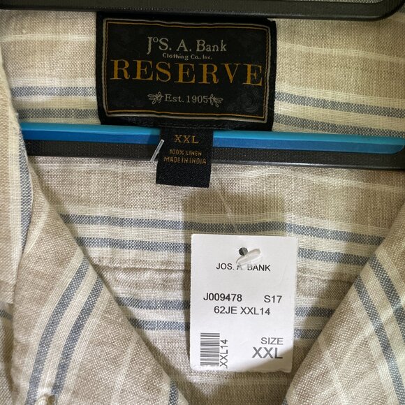 NWT Men's XXL Jos. A. Bank Striped Linen Button Down Short Sleeve Shirt - Picture 2 of 6